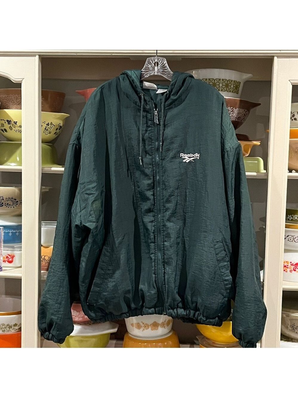 Vintage Reebok Emerald Green Embroidered Windbreaker - Size XL